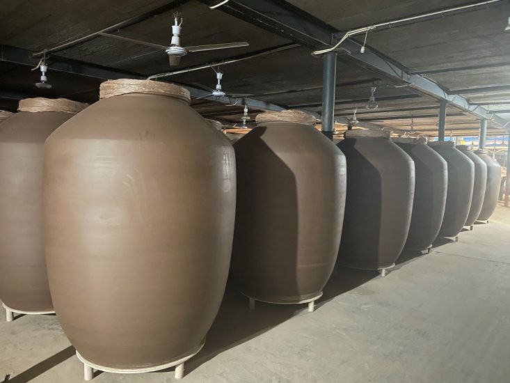 Ampora for wine making in a drying room waiting to air dry naturally