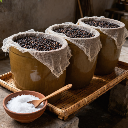 Large clay fermentation crocks suitable for fermentation in food workshops