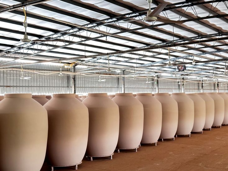 Natural drying large wine jars in the drying room