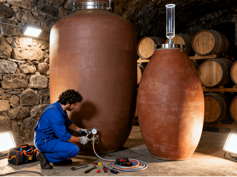 Amphora terracotta being installed