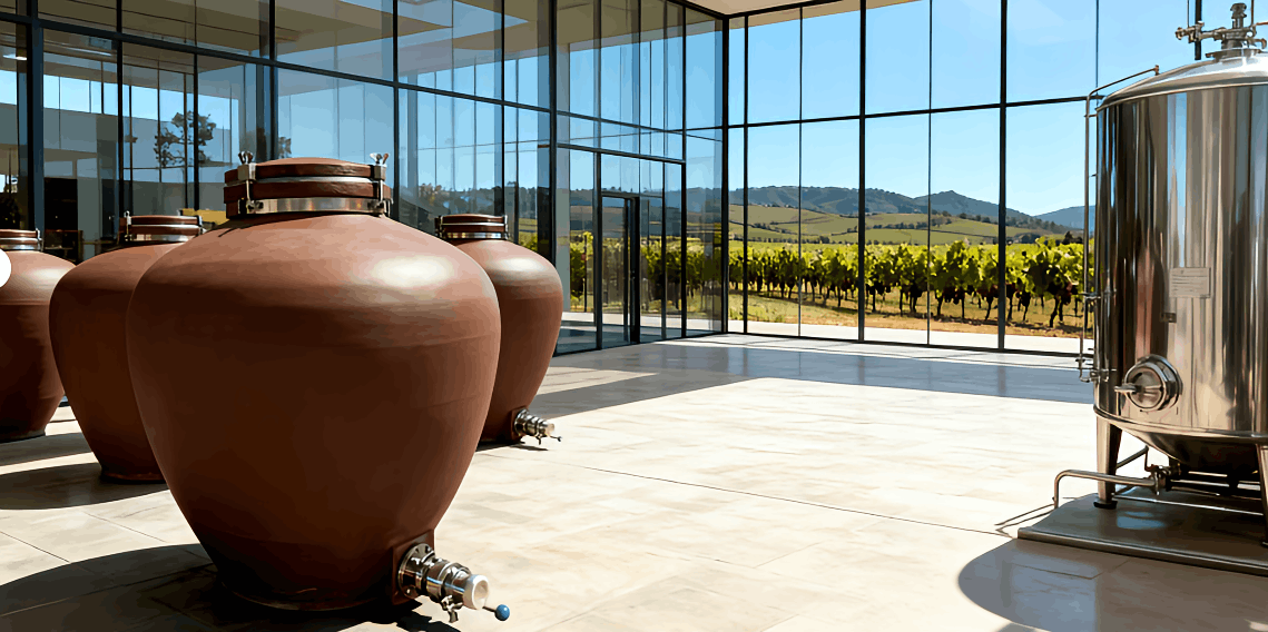 The large Amphora Wine Vessel displayed in the winery's showroom