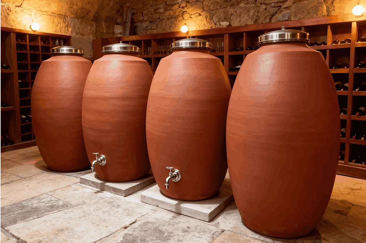 Wine jars made of clay material are used for wine fermentation