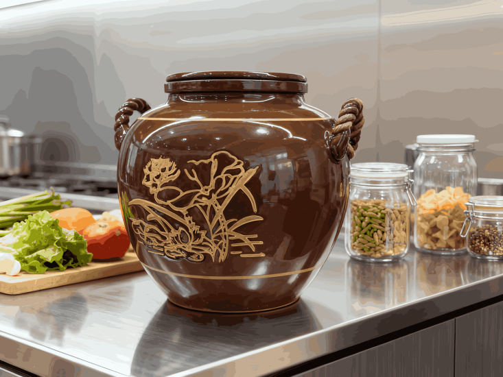 With Lided Terracotta Amphora Jar for kitchen food storage