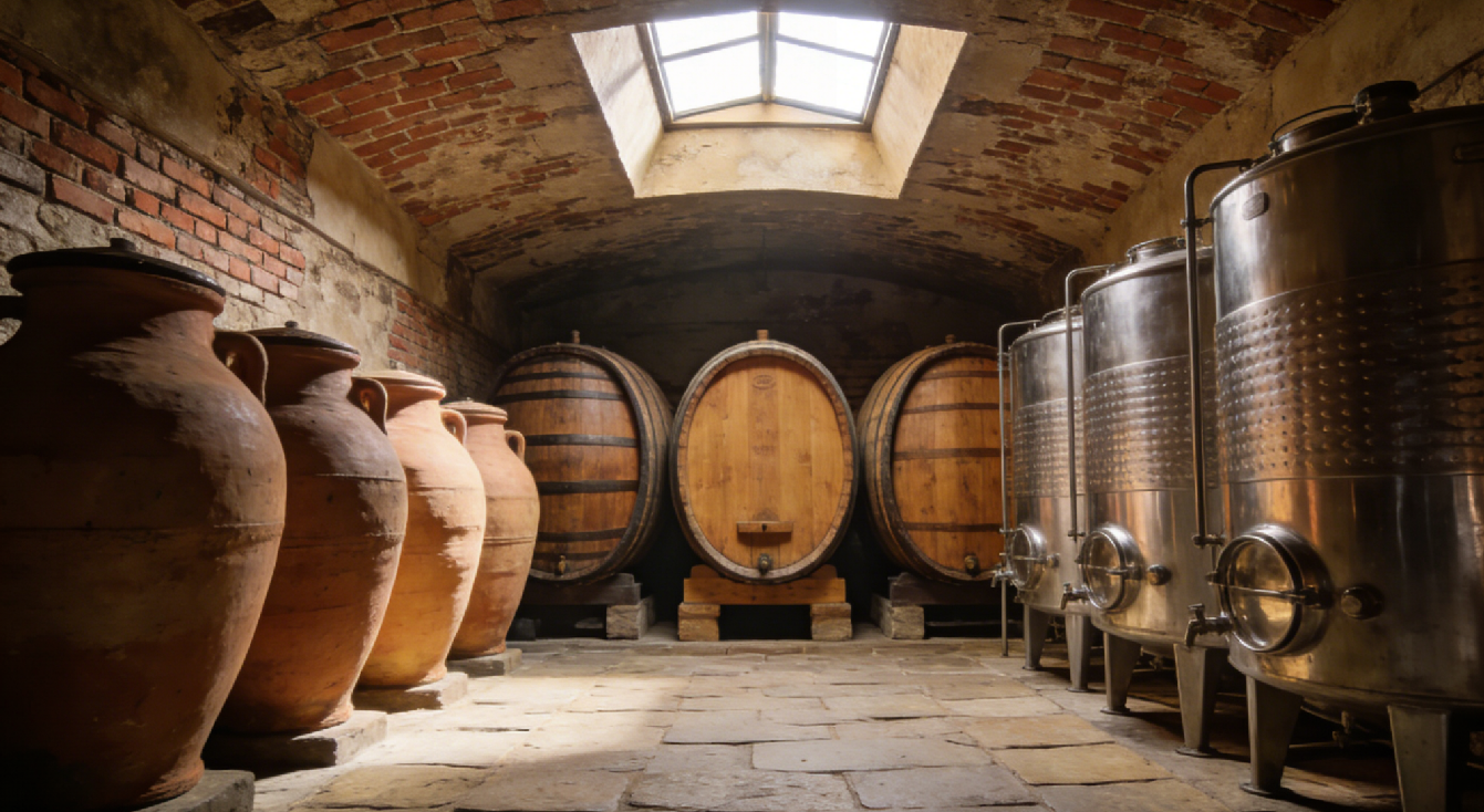 amphora vs oak barrel vs stainless steel wine fermentation