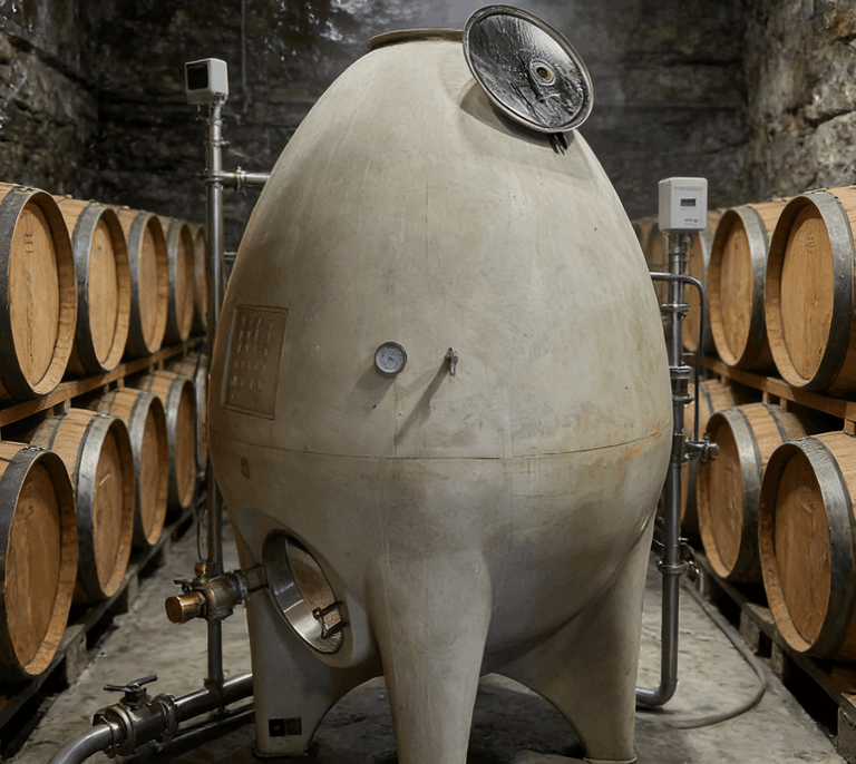 concrete wine fermentation tanks providing temperature stability and gentle micro oxygenation